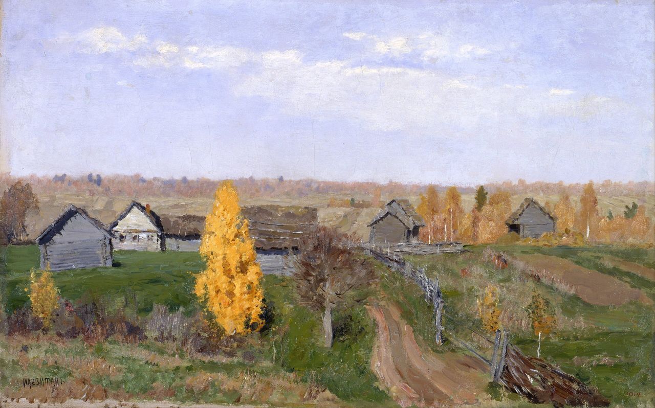 Обои с календарём на октябрь 2026: И. Левитан. Золотая осень. Слободка, 1889