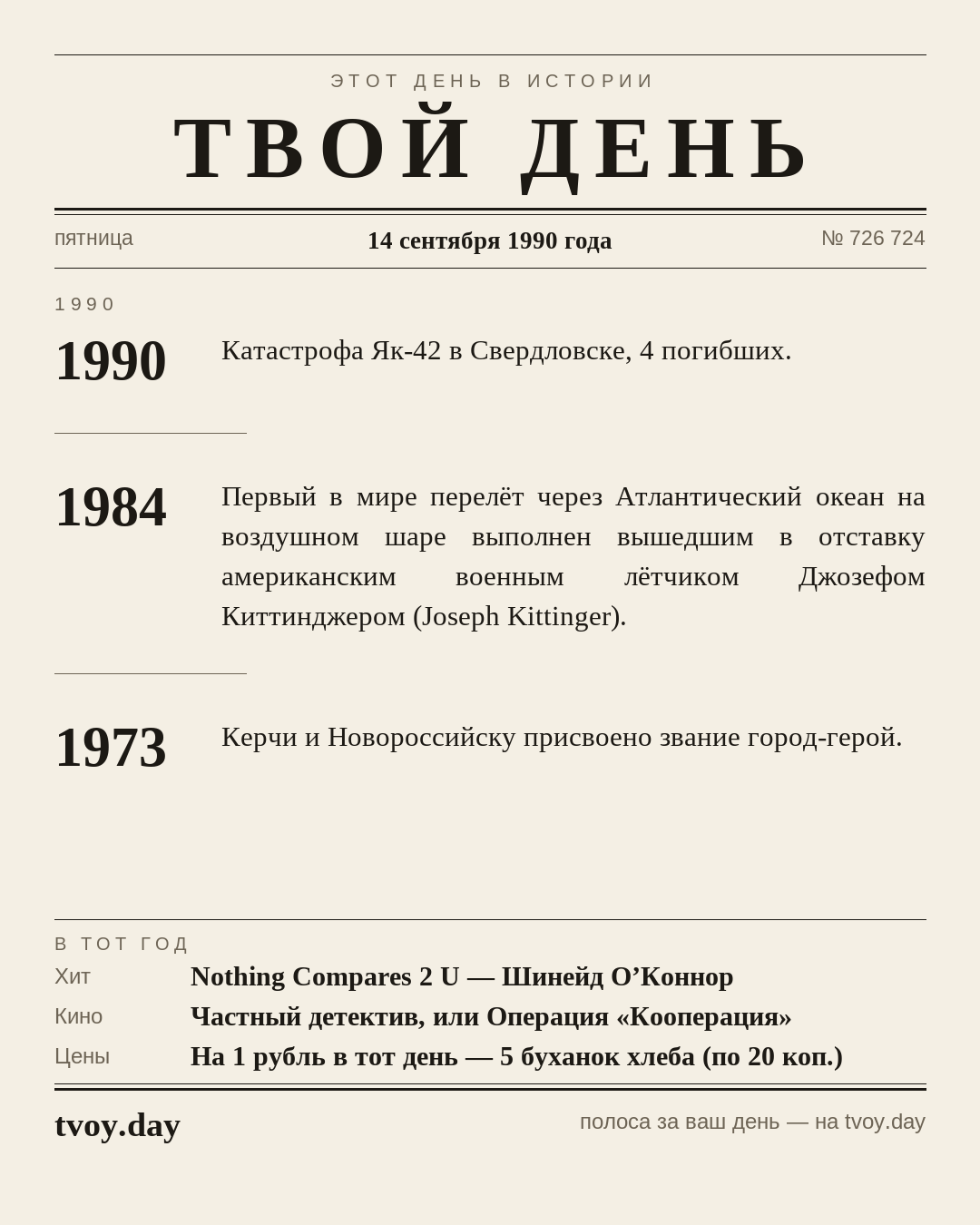 Так выглядит полоса «Твоего Дня» за 14 сентября 1990 года